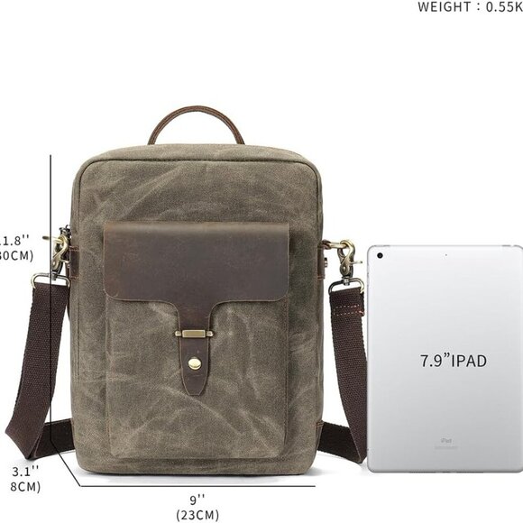 Vintage Waxed Canvas Messenger Bag for Men & Women, Lightweight Crossbody Sling - Picture 3 of 7